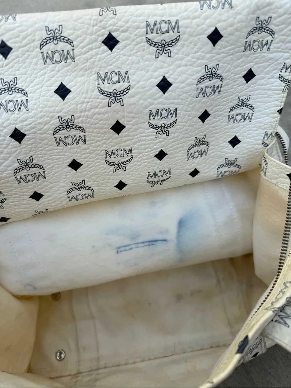 MCM White Logo-Print Double-Handle Tote